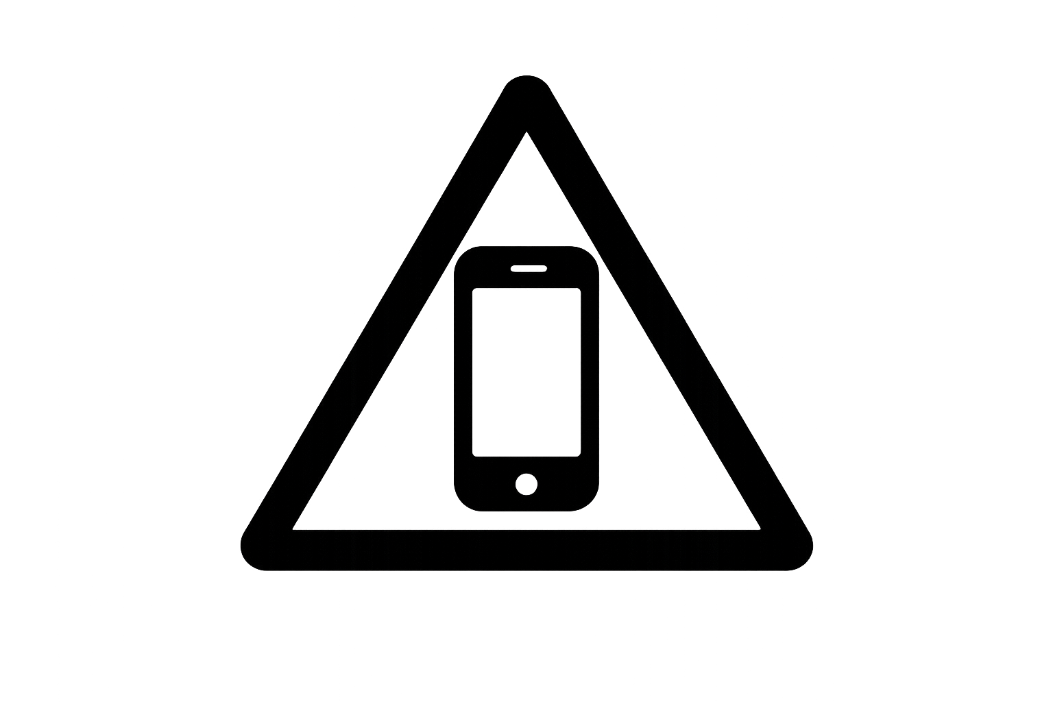 black Icon of a mobilephone within a triangle
