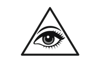 Black icon that is a Triangle with a female eye inside