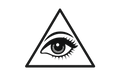 Black icon that is a Triangle with a female eye inside